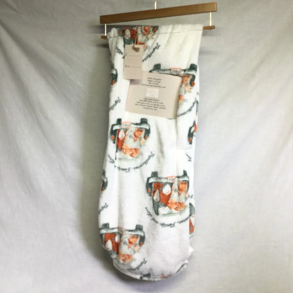Throw Eyemask Socks White Green Fall Trucks Gnomes “Give Thanks in Everything”